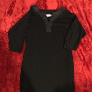 Chico’s black dress with faux leather collar